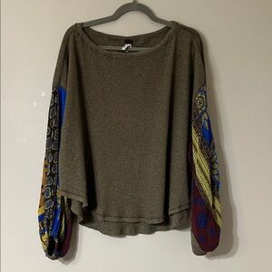 We The Free Olive Blouse with Multicolor Sleeves